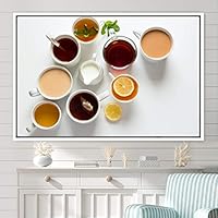 Framed Canvas Wall Art Cup of Tea Coffee Dark Drinks Farmhouse/Country Group Multicolor Photography Realism - 16x24 inches
