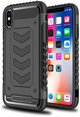 iPhone X Case,AGRIGLE [Linear Marker] 2 in 1 Double Layer Shock Absorption Defender Hybrid Protection Case Cover for iPhone X/iPhone 10 (Black)