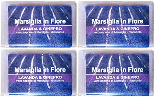 Saponeria Nesti Firenze:"Marsiglia in Fiore" Natural Soap, Lavender and Juniper Scent 4.4 Ounces (125gr) Packages (Pack of 4) [ Italian Import ]