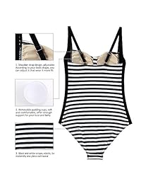 Traje de baño de una pieza para dama con diseño de rayas y control de barriga