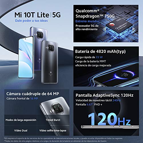 Xiaomi Mi 10T Lite 5G - Smartphone 6+64GB, 6,67" FHD+ DotDisplay, Snapdragon 750G, Cámara cuádruple de 64 MP con IA, 4820 mAh, Gris Perla (Versión oficial),con Alexa Hands-Free - Imagen 6