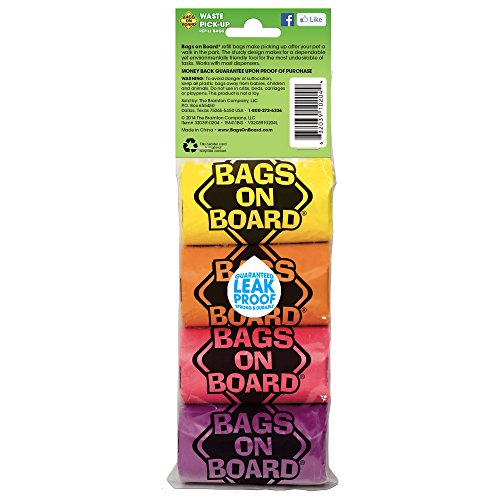 Bags on Board Durable Dog Poop Pickup Bags, 9 x 14 inches, Multiple Colors Available