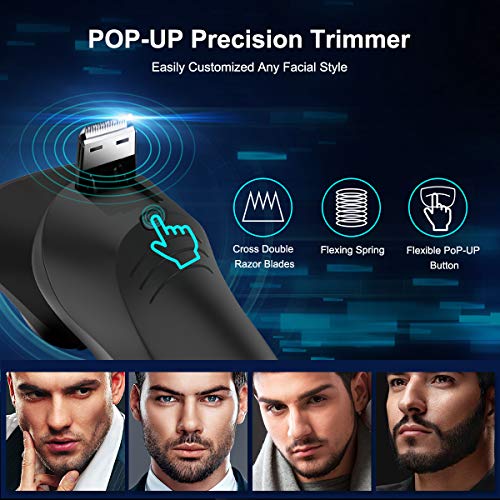 Electric Razor for Men- 4 in 1 Nose Hair Trimmer, Facial Cleansing Brush, Beard Trimmer, Mane Shape Trimmer Electric Men's Rotary Shavers Grooming Kit with Pop-up Trimmer Christmas Gifts for Men