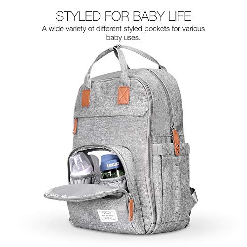 TETHYS Diaper Bag Backpack [Multifunction Waterproof Travel Back Pack] Maternity Baby Nappy Charging Bag Ideal for Mom and Dad, Large Capacity and Stylish Organizer for Baby Care - Gray - Thumbnail 4