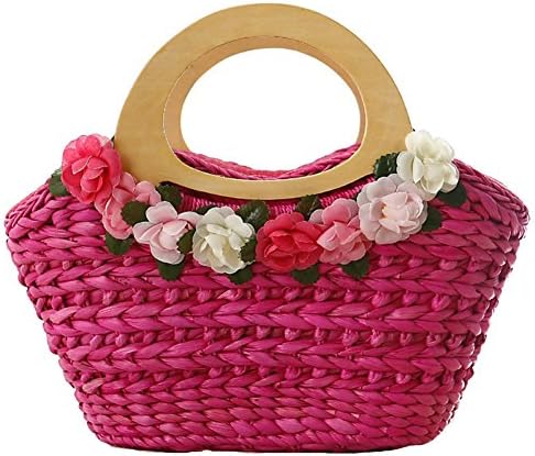 Agneta Women's Summer Flower Handbag Woven Beach Bag (Rose)