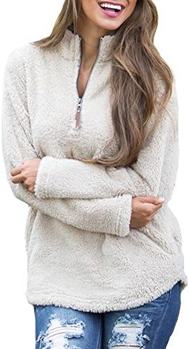 Women Long Sleeve Pullover Jumper Zipper Fleece Top Sweaters