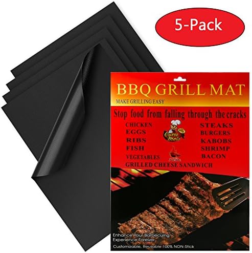BBQ Grill Mat,set of 5 Non-stick grill mat Heavy Duty -Reusable and Easy to Clean , Barbecue Utensil for Gas, Charcoal ,Electric Grill, 16 X 13inch