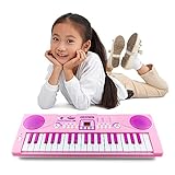 Kids Piano, Sanmersen 37 Key Multi-function Electronic Keyboard Piano Play Piano Organ with Microphone Educational Toy for Toddlers Kids Children(Pink)