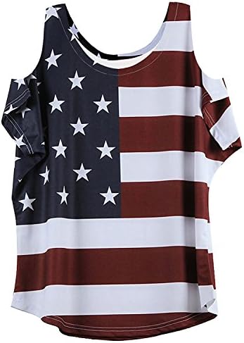 Womens American Flag Print Tops Fourth Of July Off Shoulder Blouse Wine XL