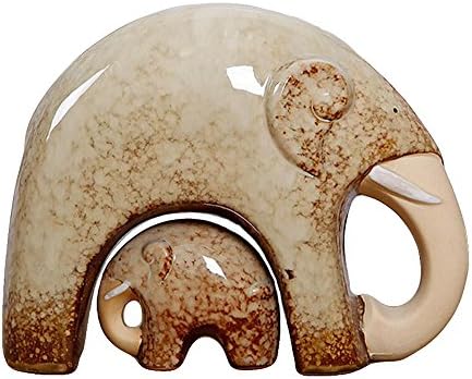 NOVMAY Set of 2 pcs - Beige Elephant Ceramic Figurines Statues House Warming Gift Tabletop Shelf Wedding Gifts (Elephant (Set of 2 pcs))