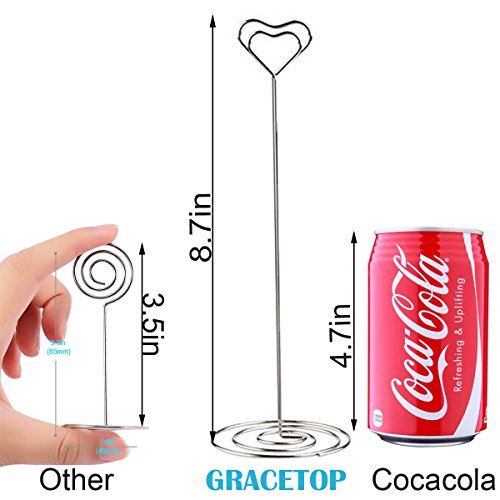 GRACETOP 12pcs Tall Place Card Holders 8.7 Inch Heart Shape Table Number Holder Chrome Plated Metal Funny Heart and Vortex Clip Desktop Decoration Memo Holder Stand Tabletop Card Holder - Thumbnail 3