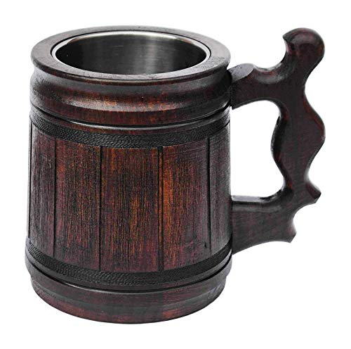 Handmade Beer Mug (10 OZ) Wooden Tankard Beer Stein Oak Wood Stainless Steel Cup Gift Natural Eco-Friendly - Thumbnail 6
