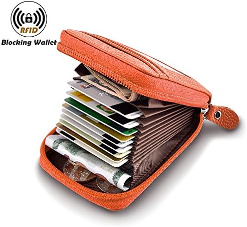 Rfid Wallet Women,Ladies Credit Card Holder,Rfid Wallet Leather,KQueenStar Ladies Purse RFID Protector Genuine Leather (Brown)