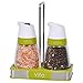Vina Salt and Pepper Grinder Set with Matching Stand, Manual Salt and Pepper Shaker Mill, Adjustable Ceramic Grinding Mechanism - Free Garlic Roller As a Gift