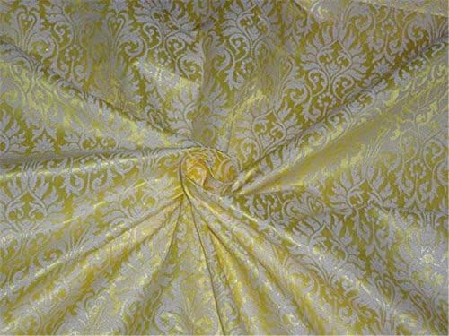 BROCADE FABRIC LIME YELLOW X CREAM COLOR 44"INCH BRO481[1]