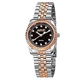 August Steiner Women's AS8046TTR Diamond Accented Black Dial Silver & Rose Gold Bracelet Watch
