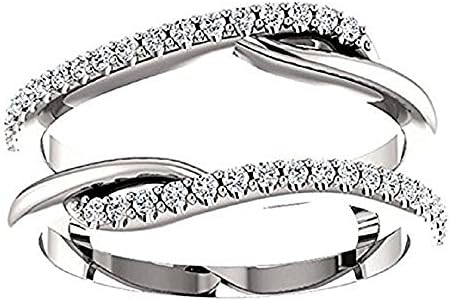 14k White Gold Finish Split Shank Cubic Zirconia Solitaire Enhancer Ring Guard Wrap0.25ct (10)