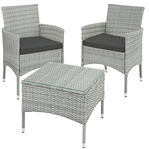 Yeer Poly Rattan Sitzgruppe Rattanmöbel Gartenset Gartenmöbel Essgruppe hellgrau