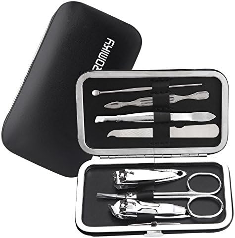 Romiky Stainless Steel Nail Clipper Set Professional Nail Cutter Grooming Kit 7 in 1 Manicure Beauty Tool Pack Pedicure Kit with Leather Case (black)