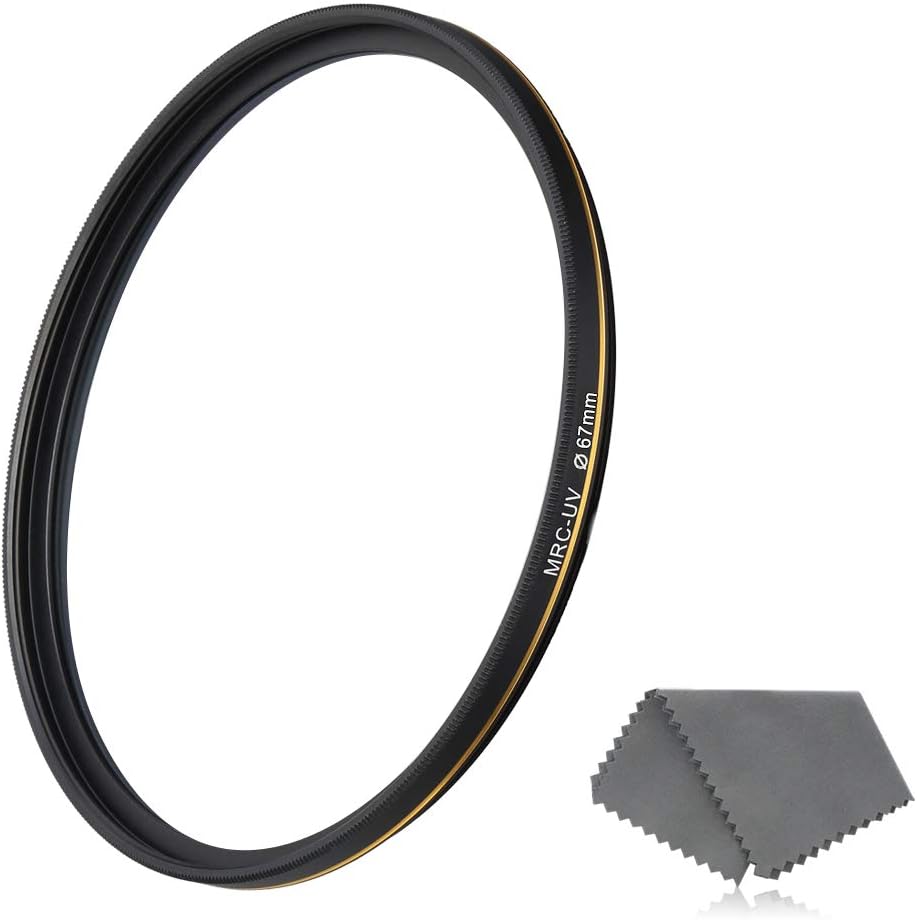 67mm UV Protective Filter, 28-Layer Multi-Resistant Nano Coated, Ultra Slim, German Optics, Weather-Sealed, HD Clear Glass Ultra Violet Filter, Camera Lens Protector with Lens Cloth