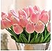 StillCool Artificial Flowers Tulip 12pc/set Pu Stunning Holland Mini Tulip Real Touch Wedding Flower Artificial Flowers Latex Plants for Party Home Hotel Event Christmas Gift Decoration (Light Pink)