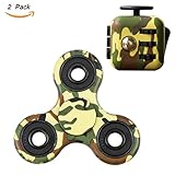 Evermarket Fidget Toy Set of Tri-Spinner and Fidget Cube Camouflage,Anxiety Attention Stress Relief for Children & Adults,Pack of 2 Green Camo