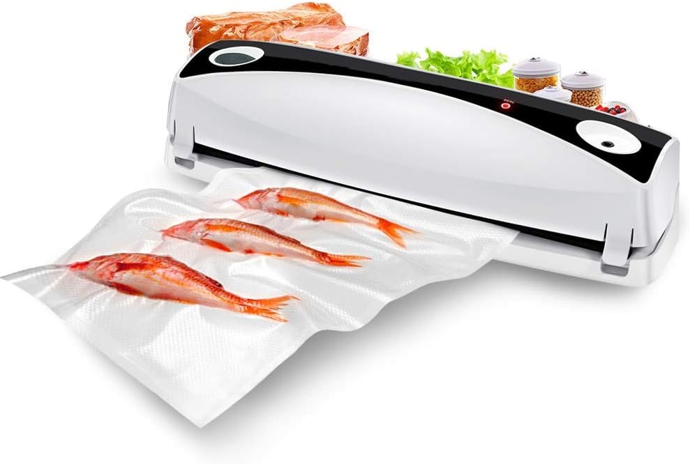 Food Vacuum Sealers Fully-automatic Small-sized Food-packaging Household Kitchen Appliance Vacuum Bag Packaging Sealing Machine Vacuum Packing (Color : White, Size : 38x11x8cm)