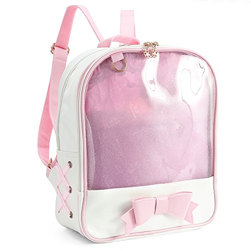 Zicac Girl's Bowknot Transparent Backpack Large Schoolbag Travel Jelly Daypack (Pink)