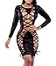 Sexy Women's Black Cut Out Front Long Sleeve Bodycon Cocktail Mini Dress (US L, Black)
