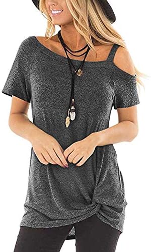 ZILIN Women's Cold Shoulder T-Shirt Long Sleeve Knot Twist Front Tunic Tops