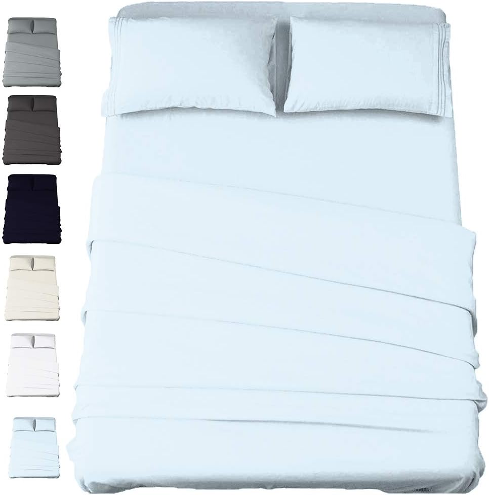 American Cotton - 600 Thread Count 2 Piece Sheets and 1 Piece Pillowcases Set - 100% Long-Staple Pure Cotton Soft Sateen Weave - Hotel Luxury Quality - Well Fitted for Mattress, Blue, Twin