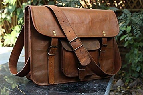 IndianHandoArt 15" Inch Leather Bag Leather Messenger Bag for Men and Women Crossbody Bags for Men and Women