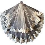 DreHouse Women's White / Ivory 2T Wedding Veil Elbow Length Applique Edge bride Veil & Comb