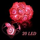 KINGSO 20 LED Battery Operated Rose Flower String Lights Wedding Garden Christmas Decor (Pink)