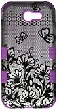 Asmyna Cell Phone Case for Samsung Galaxy J3 - Black Lace Flowers (2D Silver)/Electric Purple