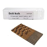 Pack of 12, 1/8-Inch Titanium Nitride Coated Drill Bit, High Speed Steel, Jobber Length, for Metal, Plastic, Wood