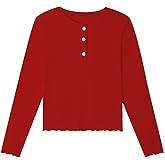 Kimoda Girls Long Sleeve Shirts Henley Ribbed Knit Slim Base Tops Pullover Sweaters 6-12 Years