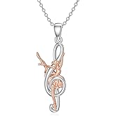 MEIDERBO Dance Necklace 925 Sterling Silver Ballerina Ballet NecklacesTreble Clef Music Note Pendant Dancer Dancing Jewelry Gifts for Women Teen