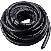 Spiral Cable Wrap - 20 Ft Cable Management Sleeve Organizer for Computer, Power, Audio & Video Cords (1/2 Inch-20Ft, Black)