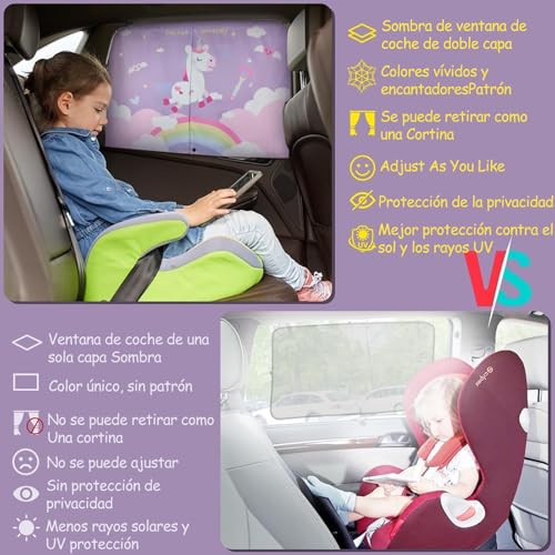 Parasol Ventana Lateral de Dibujos Animados, parasol coche nino, parasol magnético para coche, protector de sol para carro niño, cortina para auto tu hijo protección contra el so (unicornio)