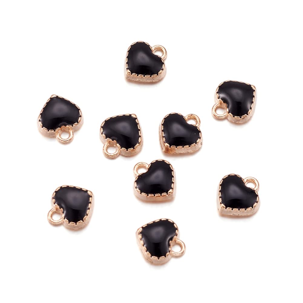 Cheriswelry Alloy Mini Heart Enamel Charms Golden Plated Metal Dangle Pendants for Jewelry Making Bracelets Necklace Earrings Valentine's Gifts Accessories (Black)