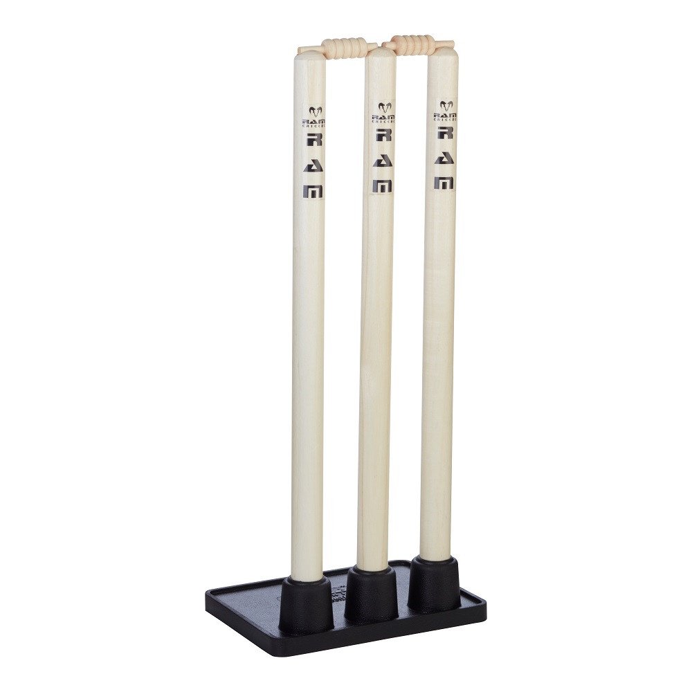 Ram Cricket Wooden Flexi Cricket Stumps with Bails - Rubber Base Cricket Wickets - Cricket Set – Junior 27” & Senior 28” Stumps – Cricket Training & match Equipment - Suitable for Indoor and Outdoor