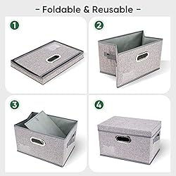 BALEINE Storage Bins with Lids, Foldable Linen
