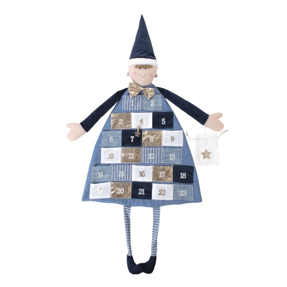 Rayher 46455376 Wall Advent Calendar with fillable Pockets, Hanging Advent Countdown Calendar, Christmas Dwarf Design, Blue