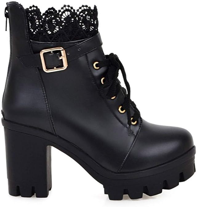 Damen Stiefeletten Winter - Leopard Print Schnürstiefel Mit Dickem Absatz