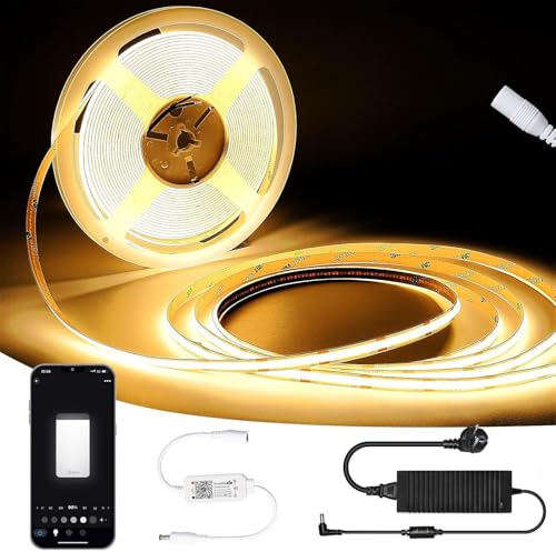 Wi-Fi Led Streifen Cob 10M, Warmweiss Led Strips 24V Mit Fernbedienung, Dimmbar, Timing Funktion, Musik-Sync, Dekoration Für Küchenschränke, Lagerschränke Und Feiertagsdekoration, Feiertage