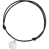 TEAMER Volleyball Bracelet Deliacate Volleyball Wax Rope Bracelet Stainless Steel Fashion Sport Ball Jewelry For Team Athlete Coach Volleyball Lovers
