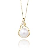 10mm Freshwater Cultured Pearl Pendant Necklaces 925 Sterling Silver Jewelry for Women 16-18 inch
