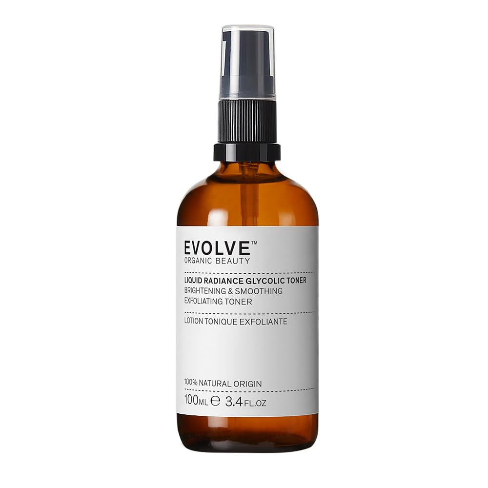 Evolve Organic Beauty Natural Liquid Radiance Glycolic Acid Toner with AHAs, Willow Bark & Salicylic Acid - Vegan Face Toner/Liquid Exfoliant for Normal to Dry Skin (100ml)