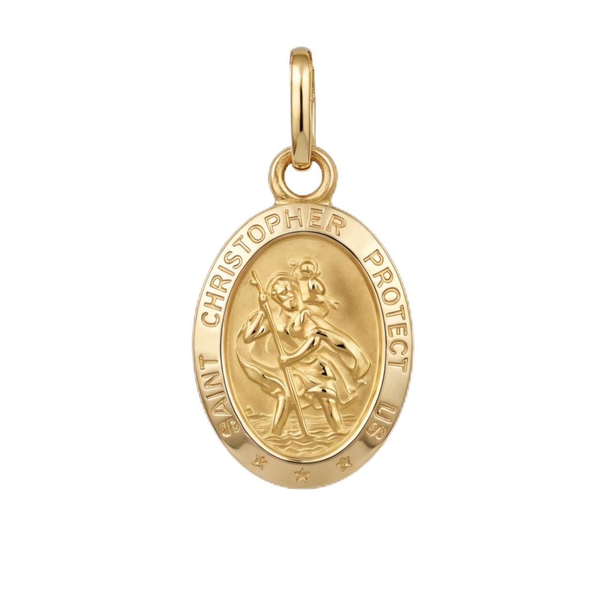 Alexander Castle Solid 9ct Gold St Christopher Pendant Medal for Women Men Boys Girls - PENDANT ONLY with Jewellery Gift Box - 'SAINT CHRISTOPHER PROTECT US' Engraving